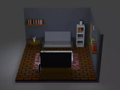 Living Room with PS5 - Low Poly  Free 3D model