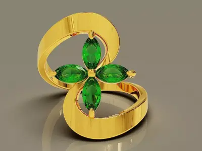 Prong set marquise shape diamond flower bypass ring Free 3D print model