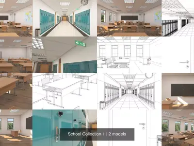 School Collection 1 interior of building 3D Model Pack