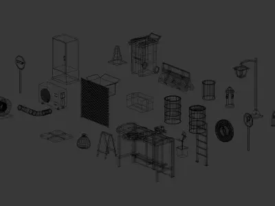 28 Low Poly Urban Street Props Pack - Game Ready 3D Assets Low-poly 3D model