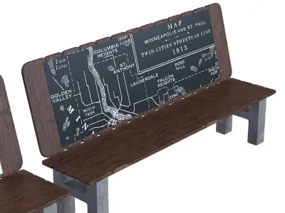 Street bench Low-poly 3D model