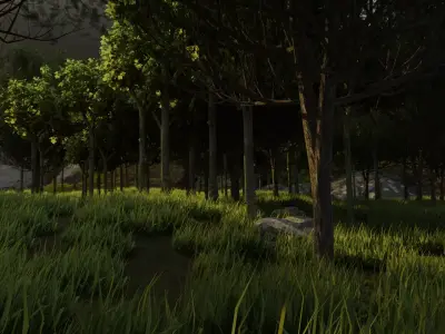 Forest with grass and trees 3D model
