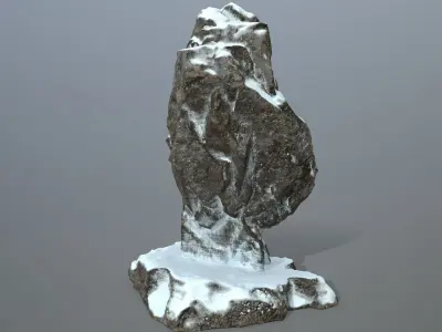 anibus rock with ski pole Low-poly 3D model