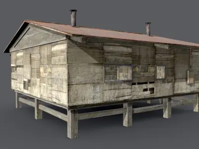Wooden barrack - game ready Low-poly 3D model