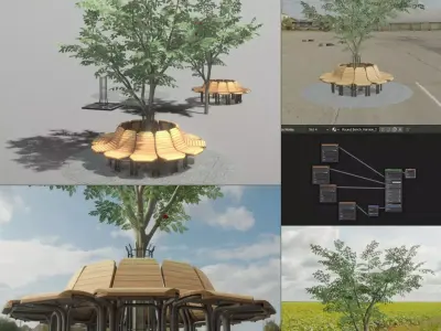 Round Bench with Citytree Version 2 Low-poly 3D model