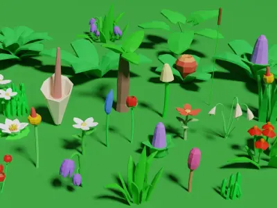 Plant Set Lowpoly Style Low-poly 3D model
