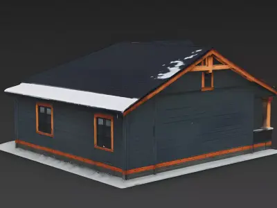 Dramatic Dark Grey Winter Bungalow 3D Model Low-poly 3D model
