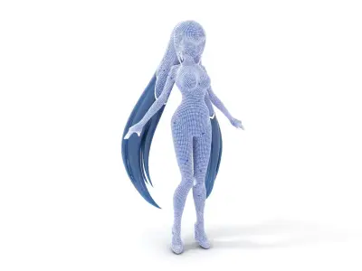 Anime Style BlueHaired Rigged and Animated Character Model Low-poly 3D model