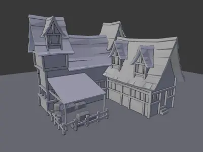 Medieval Town House Low-poly 3D model