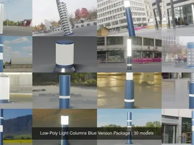 Low-Poly Light Columns Blue Version Package