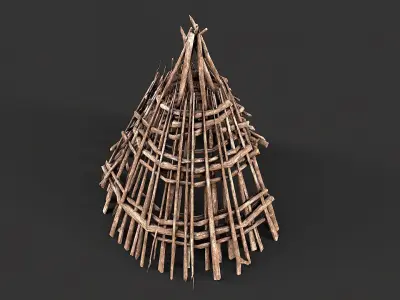 Primitive Wood Stick Jungle Shelter 17 Low-poly 3D model