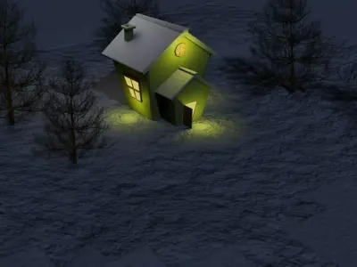 Snowfall in winter time on snow house Low-poly 3D model