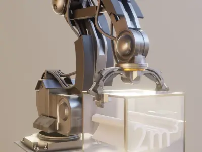 Rigged Industrial Robot Arm Alu Version Low-poly 3D model