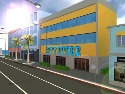 Lowpoly Cartoon City and Beach Low-poly 3D model