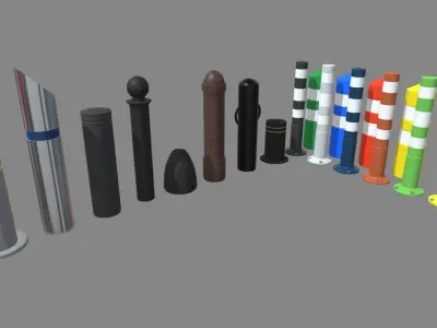 Bollards Pack Low-poly 3D model