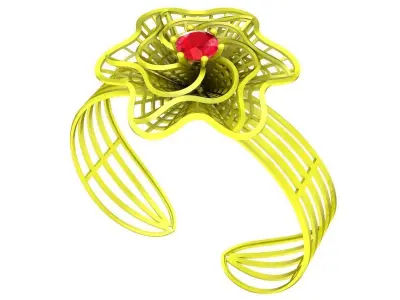 Sculptural Flower Cuff Ring 3D Jewelry Model 6408  3D print model
