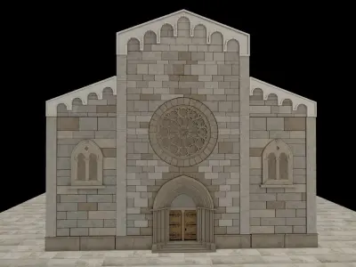 Church medieval Facade  Low-poly 3D model