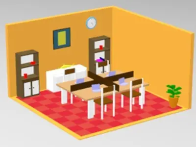 Cartoonish Office Room Interior pack  Low-poly 3D model