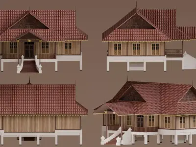 Traditional Houses - Rumah Belah Bubung Low-poly 3D model
