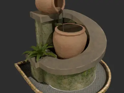 Fountain Lowpoly PBR sculpture with plant on top Low-poly 3D model