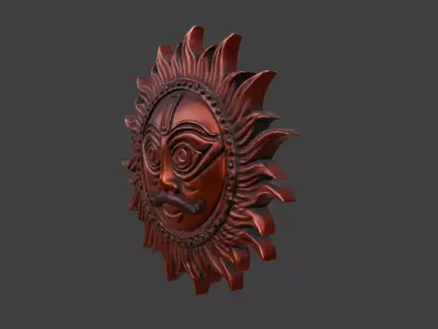 Radiant Sun Face Wall Relief Low-poly 3D model