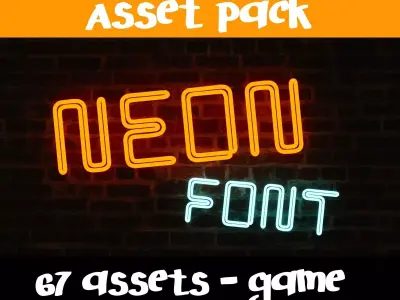 Neon Font - 67 Assets Low-poly 3D model