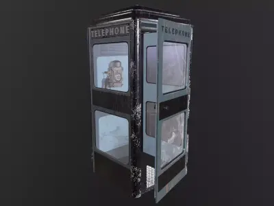 AAA Old phone box with payphone  Low-poly 3D model