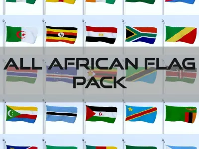 All African Flag Pack Low-poly 3D model