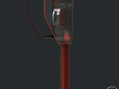 PBR Broken Telephone Booth - Street Phone Low-poly 3D model