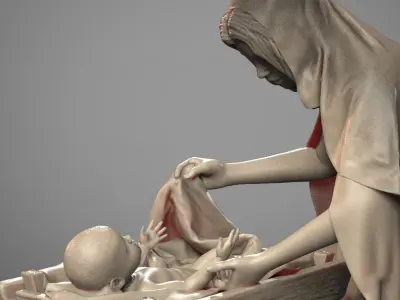 Nativity with Mary Baby Jesus and Joseph holding a lantern 3D print model