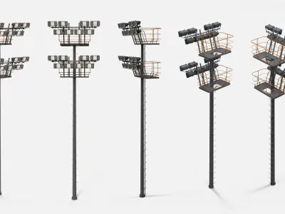 floodlight 6 light towers for sports stadiums 3D model