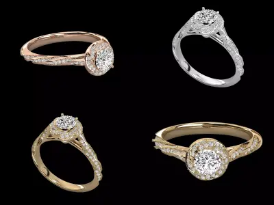 Elegant Halo Diamond Ring CAD Design With Split Pave Shank 3D print model