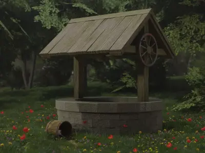 Old Well GameReady Low-poly 3D model