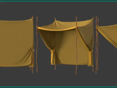 3 camp and tent Low-poly 3D model