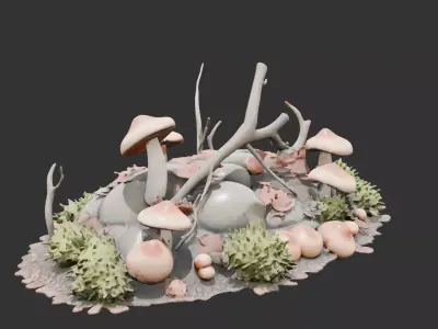 Forest Floor Debris with Mushrooms V2 Low-poly 3D model