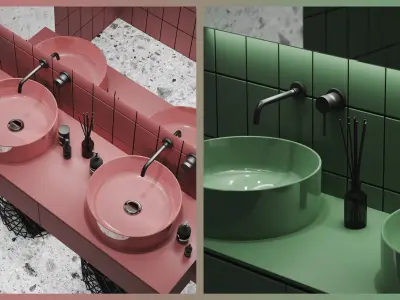 Bathroom set with tiles and marble counter tops 3D model