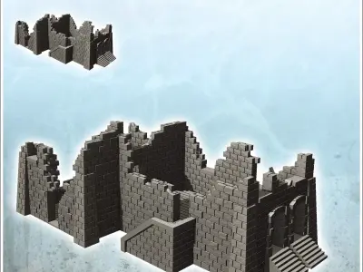 Ruined building with large double access stairs 38 - Modern WW2  3D print model