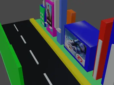 City road model free cartoon 3D model