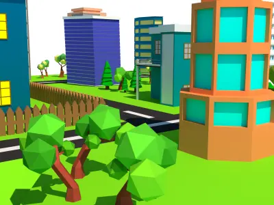 Low Poly Stylized City Low-poly 3D model