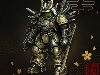 Samurai Mecha Armored Cyber Samurai Robot Highpoly Game Sculpt 3D print model