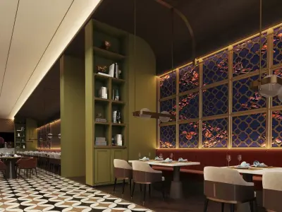 Elegant Modern Restaurant Dining Hall  Low-poly 3D model