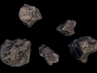 Astroid and Planet Low-poly 3D model