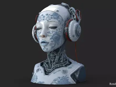 Futuristic Gheisa Head High Detail 3D model