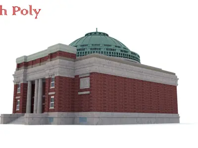 Libary brick building with roof 3D model