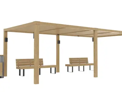 Pergola With Bench and Dustbin 3D model