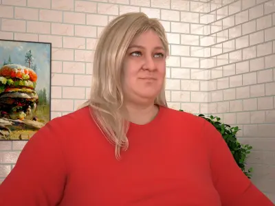  Plus Size Female in Red Dress Rigged 