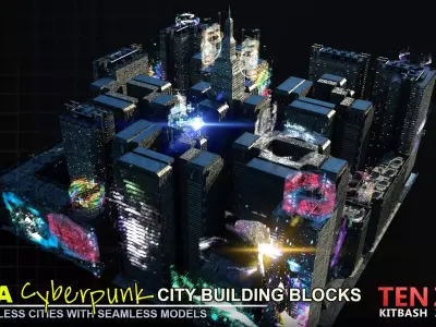 MEGA CYBERPUNK CITY BUILDING BLOCKS 3D model
