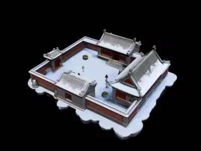 courtyard snow scenery 3D model