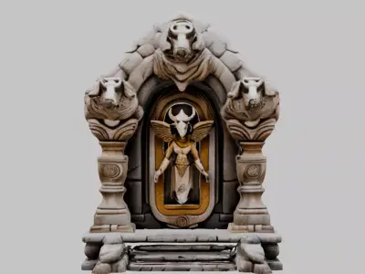 Medieval Stone Altar Baphomet Low-poly 3D model