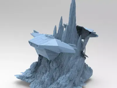 Mountain Sci fi ship wreck 3  3D model